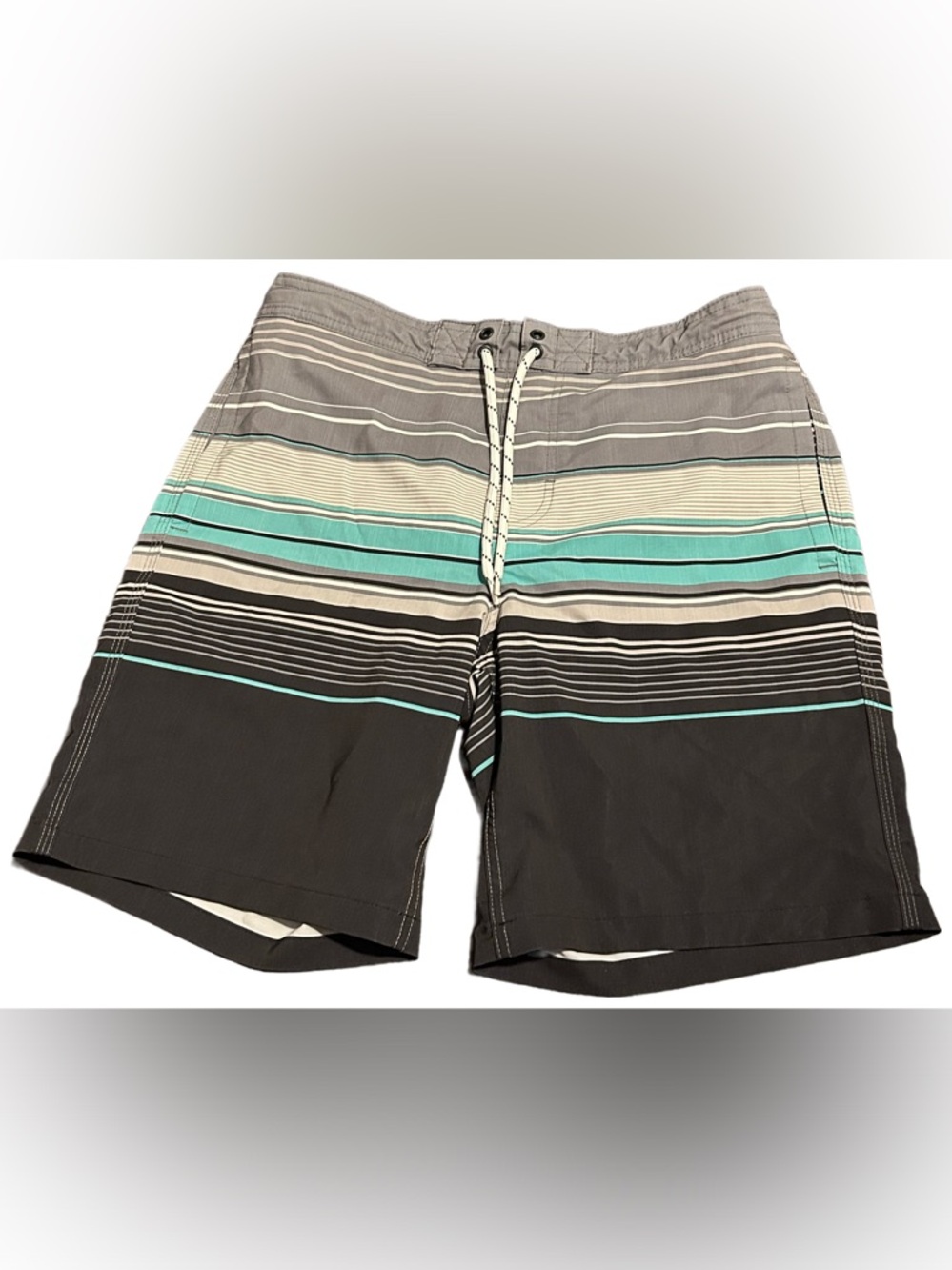 🔥Goodfellow & Co Gray and Teal Striped Swim Board Shorts